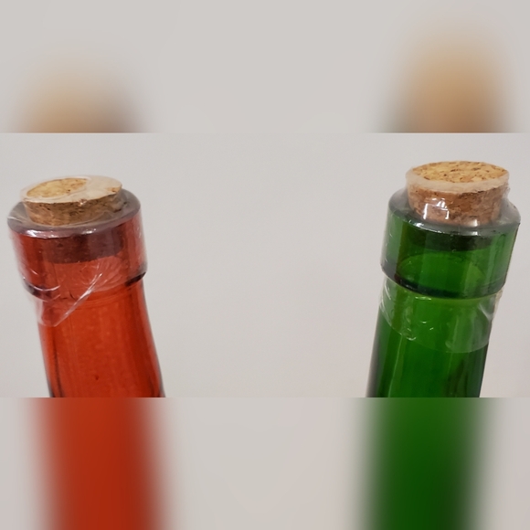 2 Decorative Glass Bottles Green Red Embossed Grapes and Leaves 12" X 3" - Picture 7 of 8